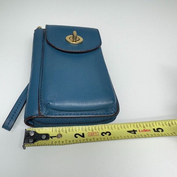 Coach Campbell Universal Zip Around Leather Turn Lock Wristlet Wallet Blue - Picture 6 of 16